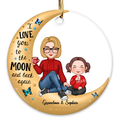 Cute Grandma Grandkid On Golden Moon Christmas Gift Personalized Circle Ornament