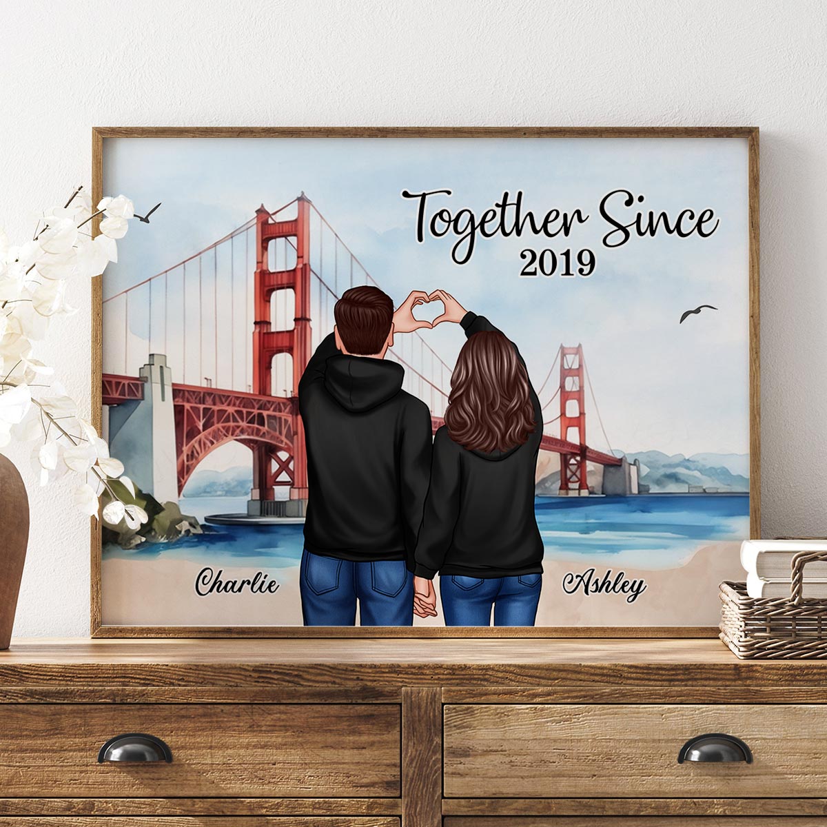 Personalized Couple Bridge Landscape Poster,  Gift, Anniversary Gift for Couples