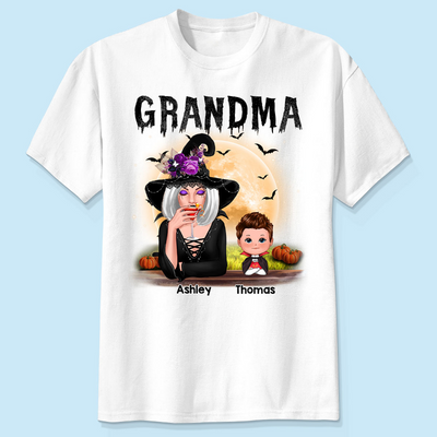 Grandma Mom Witch With GrandKids Halloween Personalized Shirt
