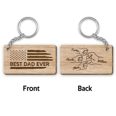 Best Dad Papa Grandpa Ever Fist Bump Outline Nation Flag Father‘s Day Gift For Husband Father Figures Personalized Wooden Keychain