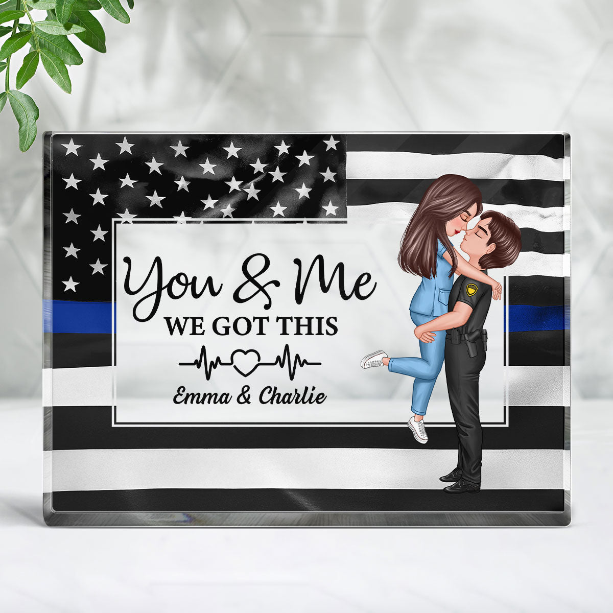 Hero Couple Patriotic USA Flag Personalized Acrylic Block Plaque, Anniversary  Gift For Him, For Her