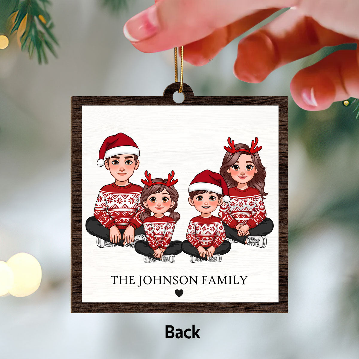 Animated Family Crossword Puzzle Art Personalized Double Sided Wooden Ornament