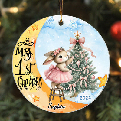 Baby's First Christmas Rabbit On Moon Personalized Acrylic Ornament, Baby's First Christmas Keepsake for New Mom New Dad