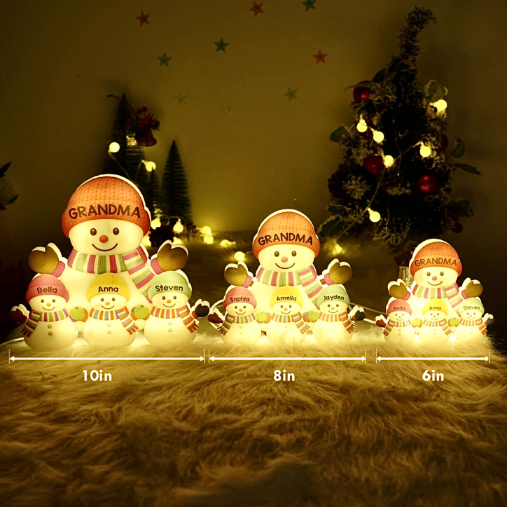 3D Effect Heartwarming Christmas Grandma Grandpa And Grandkids Snowman Together - Personalized Light Box - Christmas Decoration For Grandparents