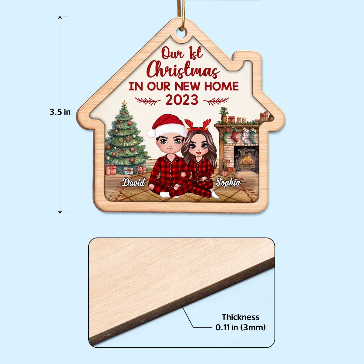 Couple In House First Christmas Together Since Personalized House Shaped Wooden Ornament