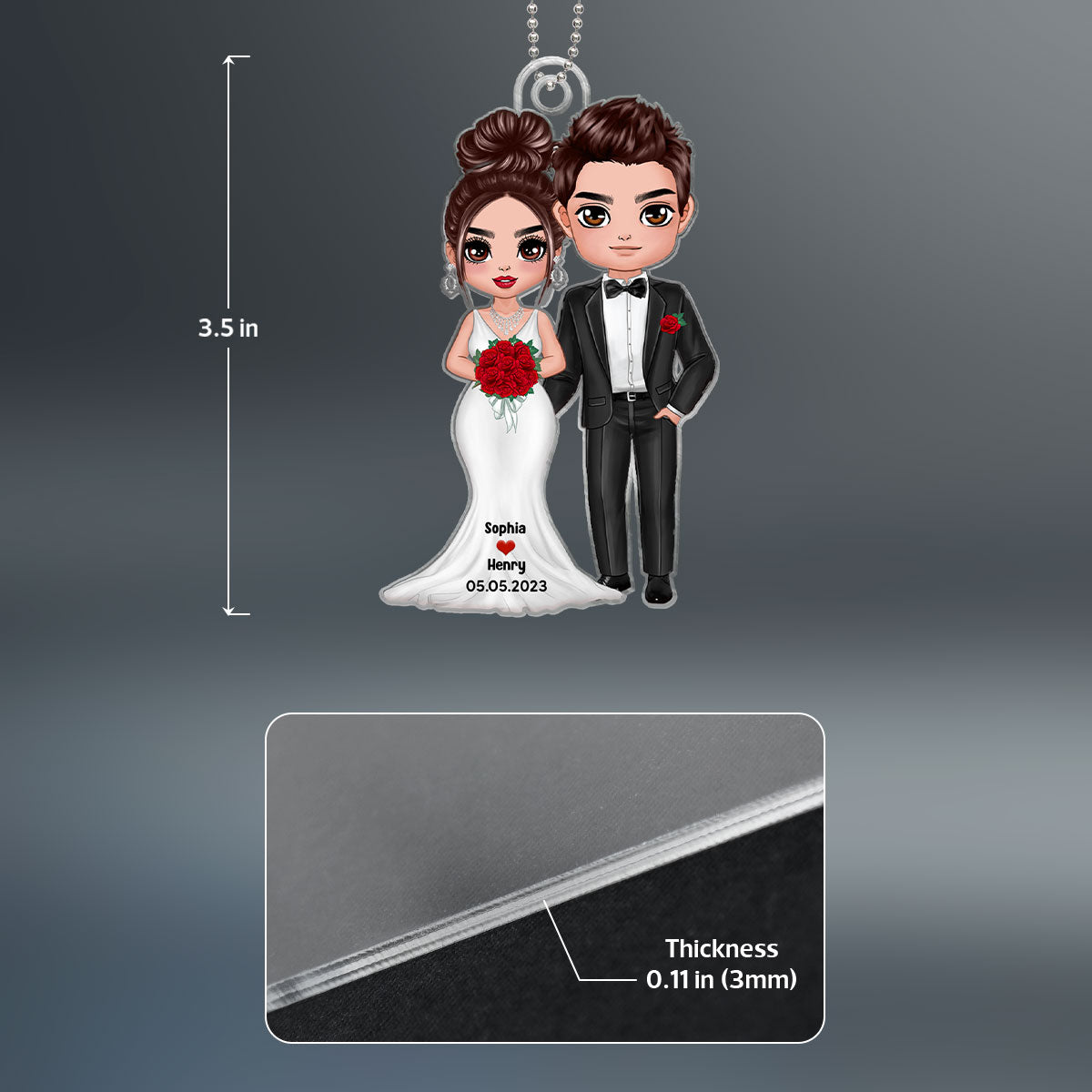 Bride & Groom Wedding Keepsake Gift Doll Couple Personalized Acrylic Ornament