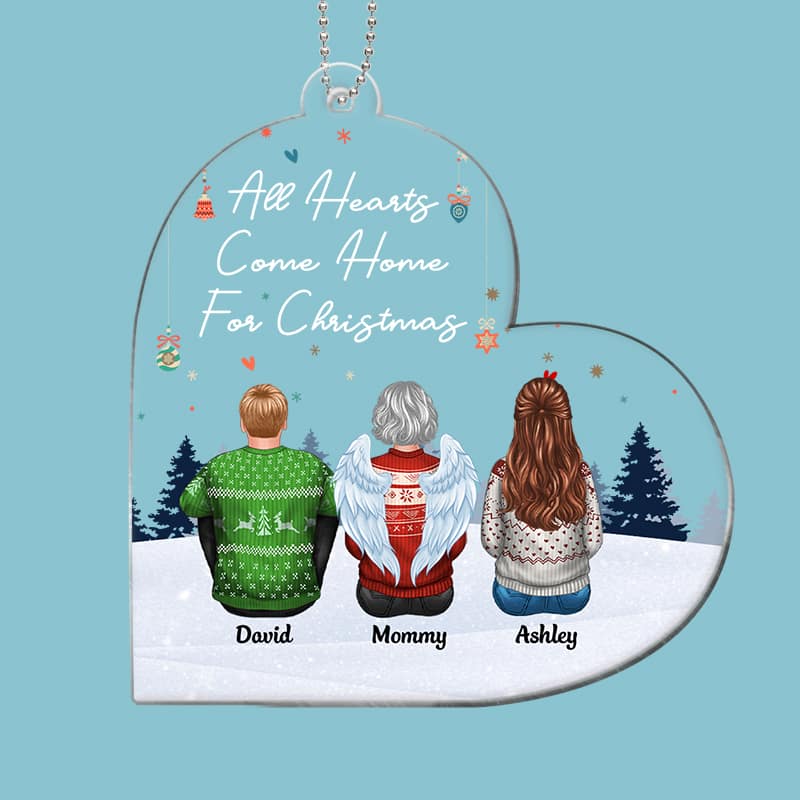 All Hearts Come Home For Christmas Family Heart Shape Personalized Acrylic Ornament