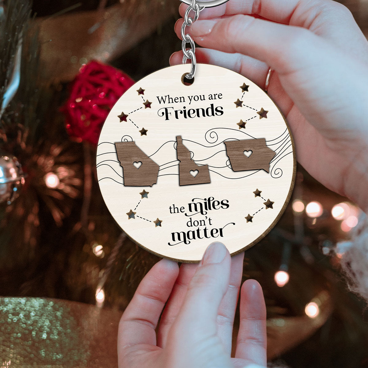 Long Distance Family Friends Siblings Sisters Besties Personalized Wooden Keychain, Togetherness Christmas Gift
