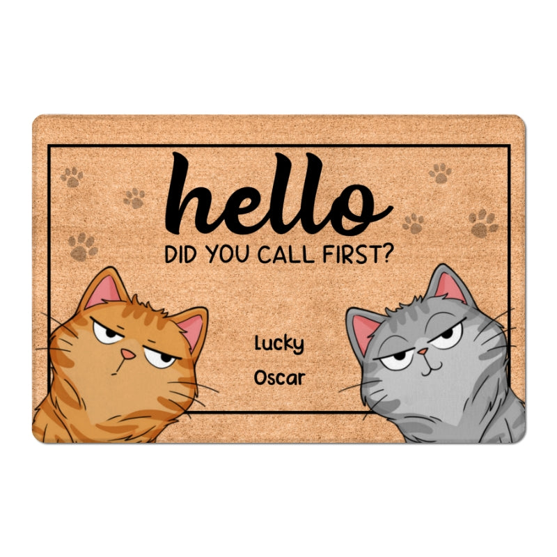 Hello Did You Call First Funny Cat Expression Personalized Doormat