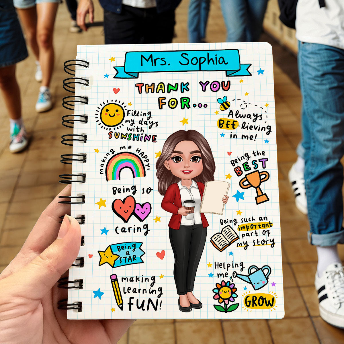 Message To Teacher Appreciation Gift Personalized Spiral Notebook Journal, Back To School Gift For Teacher