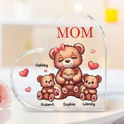 Cute Grandma Mom Bears Personalized Acrylic Heart Plaque