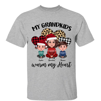 Leopard Checkered Pattern Grandkids Warm My Heart Doll Grandma And Kids Sitting Crossed Legs Christmas Personalized Shirt
