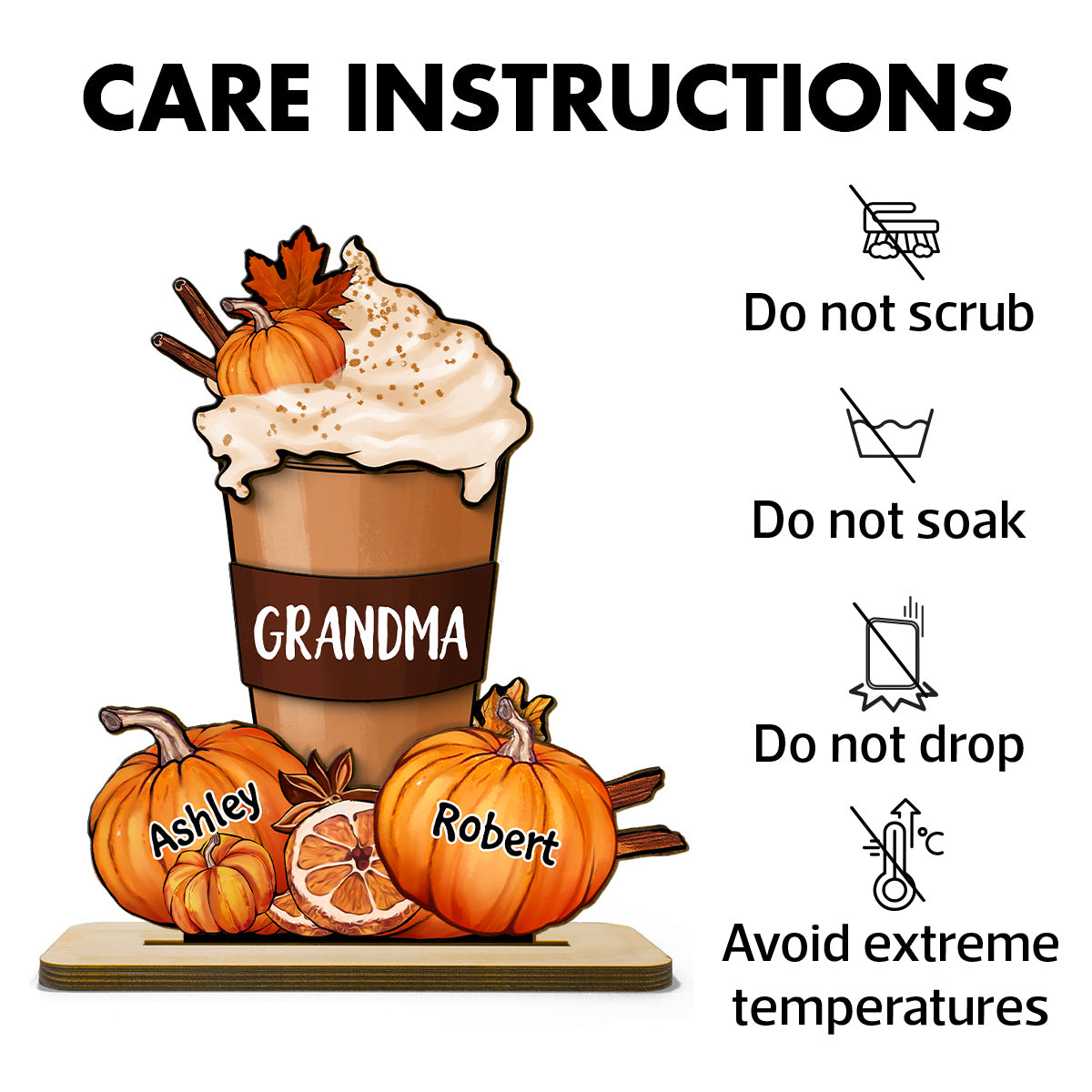 Grandma Mom Pumpkin Spice Latte Personalized 2-Layer Standing Wooden Plaque, Fall Season Gift For Grandma