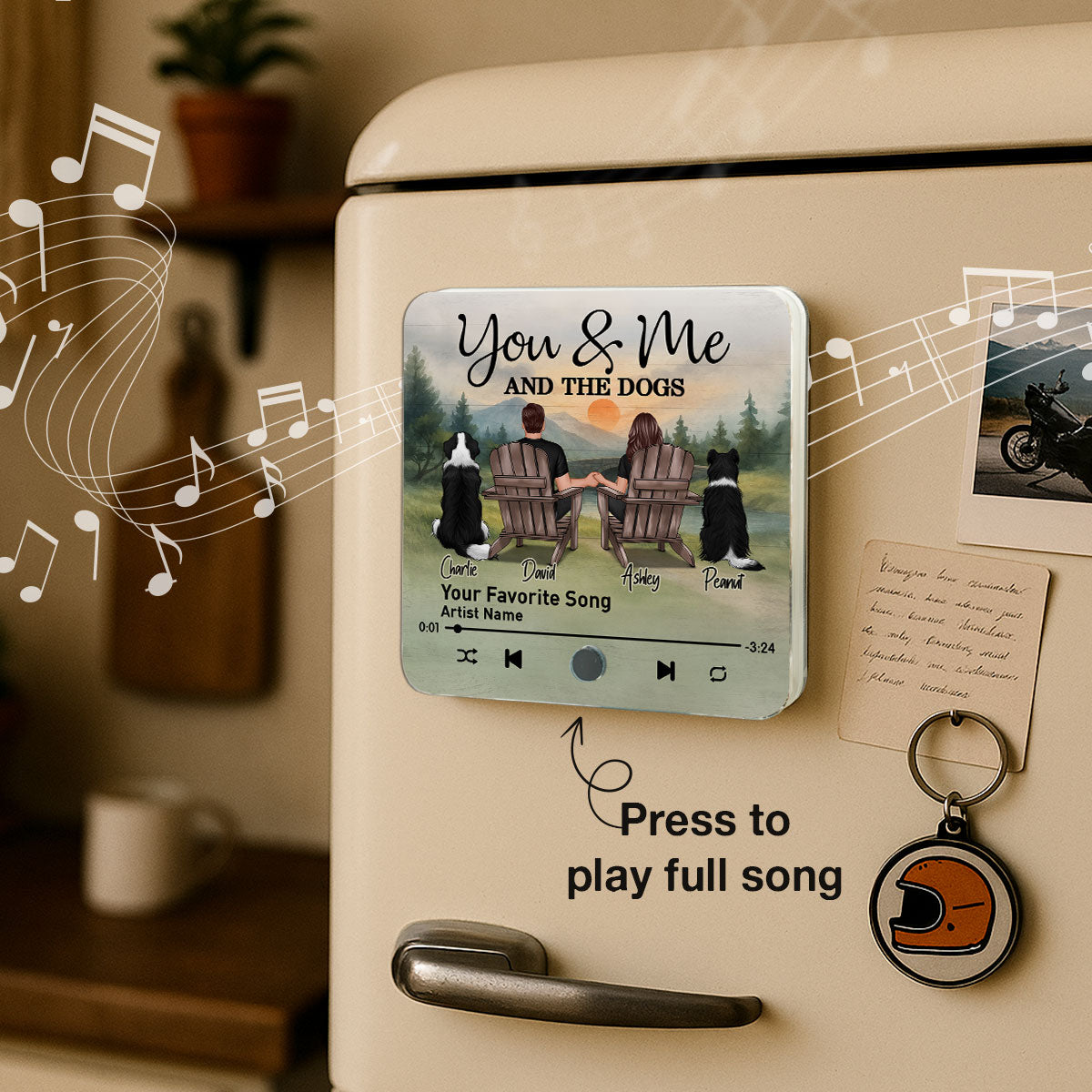 Retro Vintage Couple You Me And The Dogs Mountain Landscape Personalized Music Fridge Magnet
