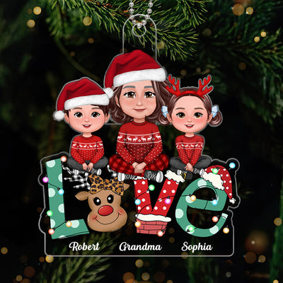 Grandma Grandkids Crossed Legs Sitting On Christmas LOVE Personalized Acrylic Ornament