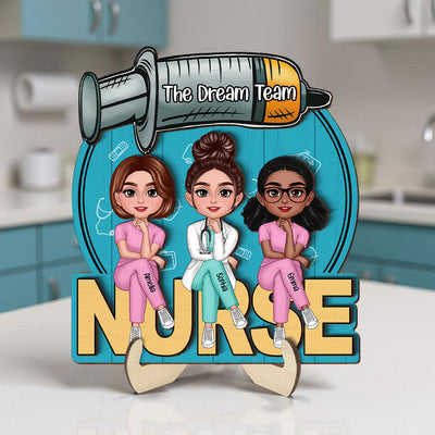 Doll Nurse Best Friends Colleagues Personalized 2-Layer Wooden Plaque, Gift for Coworker