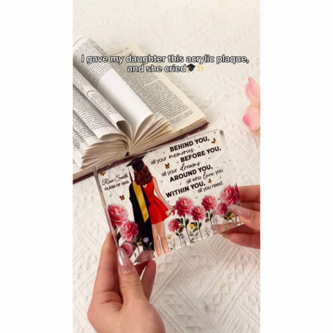 Graduation Senior 3D Effect Birth Month Flowers Personalized Rectangle Acrylic Block Plaque, Graduation Gift