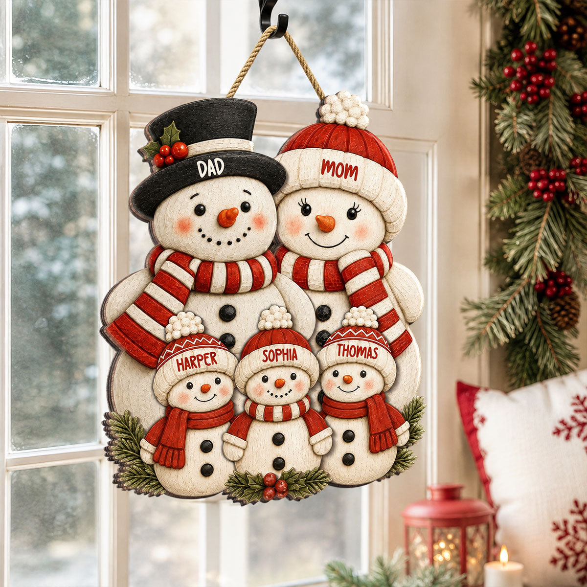 Cute Snowman Grandparents & Grandkids 2D Flat Printed - Personalized Wooden Sign - Christmas Decor For Family, Grandma, Grandpa
