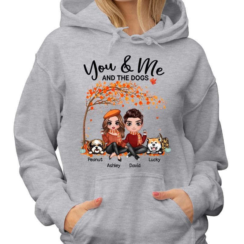 Couple And Dogs Fall Season Tree Personalized Shirt
