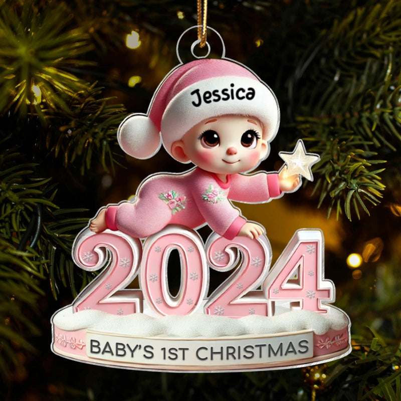 Baby Crawling 2024 Baby's First Christmas 3D Effect Personalized Acrylic Flat Ornament