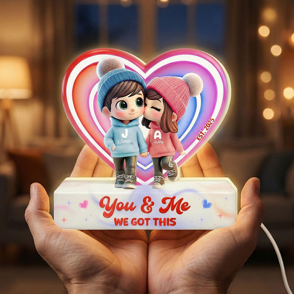 Eternal Love Cute Cartoon Chibi Couple - Personalized Light Box - Heartfelt Valentine's Day Gift, Anniversary Gift For Couple, For Him, For Her