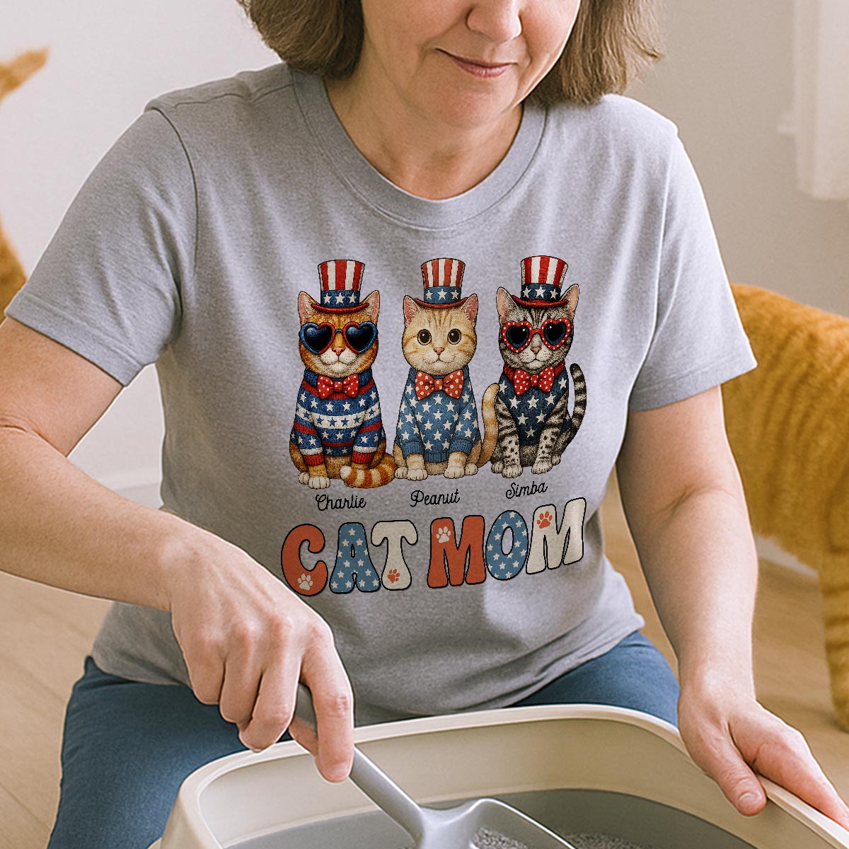 Retro Vintage Cat Mom 4th Of July Personalized Shirt