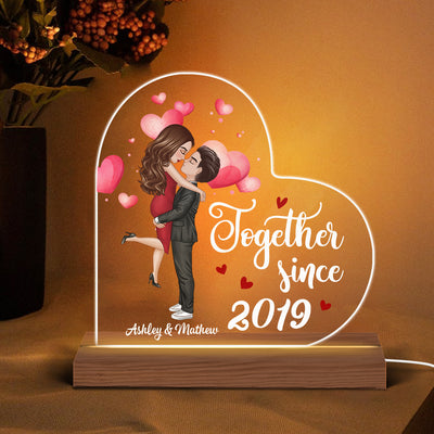 Watercolor Hearts Doll Couple Hugging Kissing Gift For Him For Her Personalized Custom Shape LED Night Light