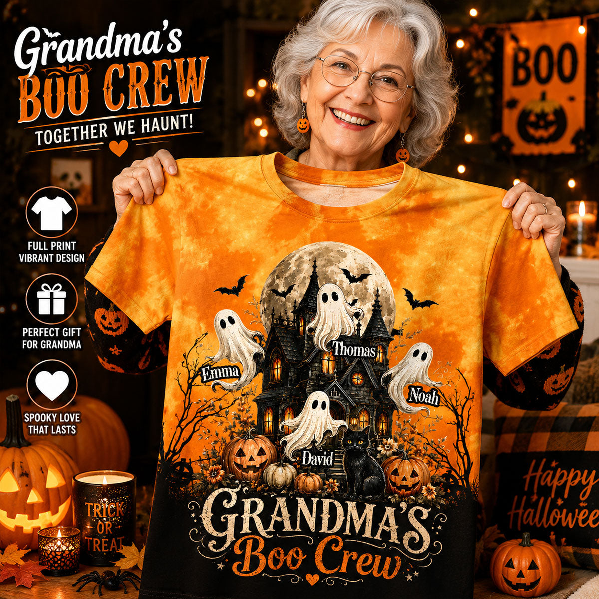 Halloween Theme Grandma Boo Crew - Personalized Shirt - Halloween Gift For Grandma