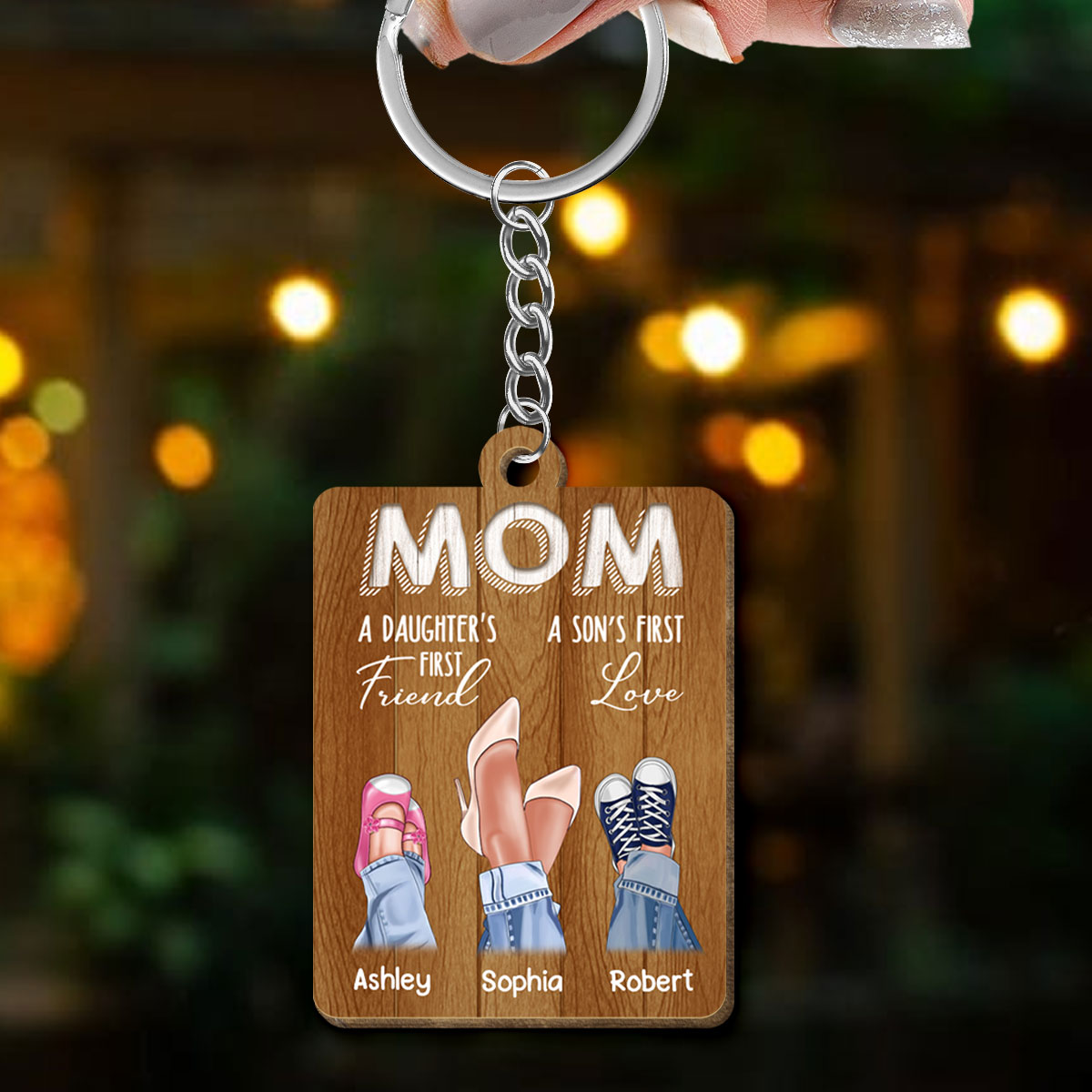 Mom Daughter First Friend Son First Love Personalized Wooden Keychain
