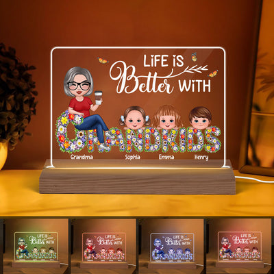 Grandma Grandkids On Floral Words Personalized Acrylic Custom Shape LED Night Light