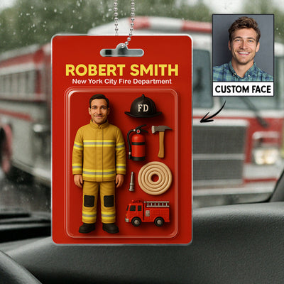 3D Effect Firefighter Custom Figure Personalized Flat Acrylic Car Hanger
