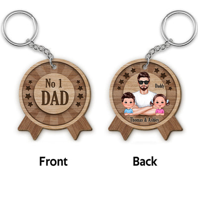No 1 Dad Medal Personalized Wooden Keychain
