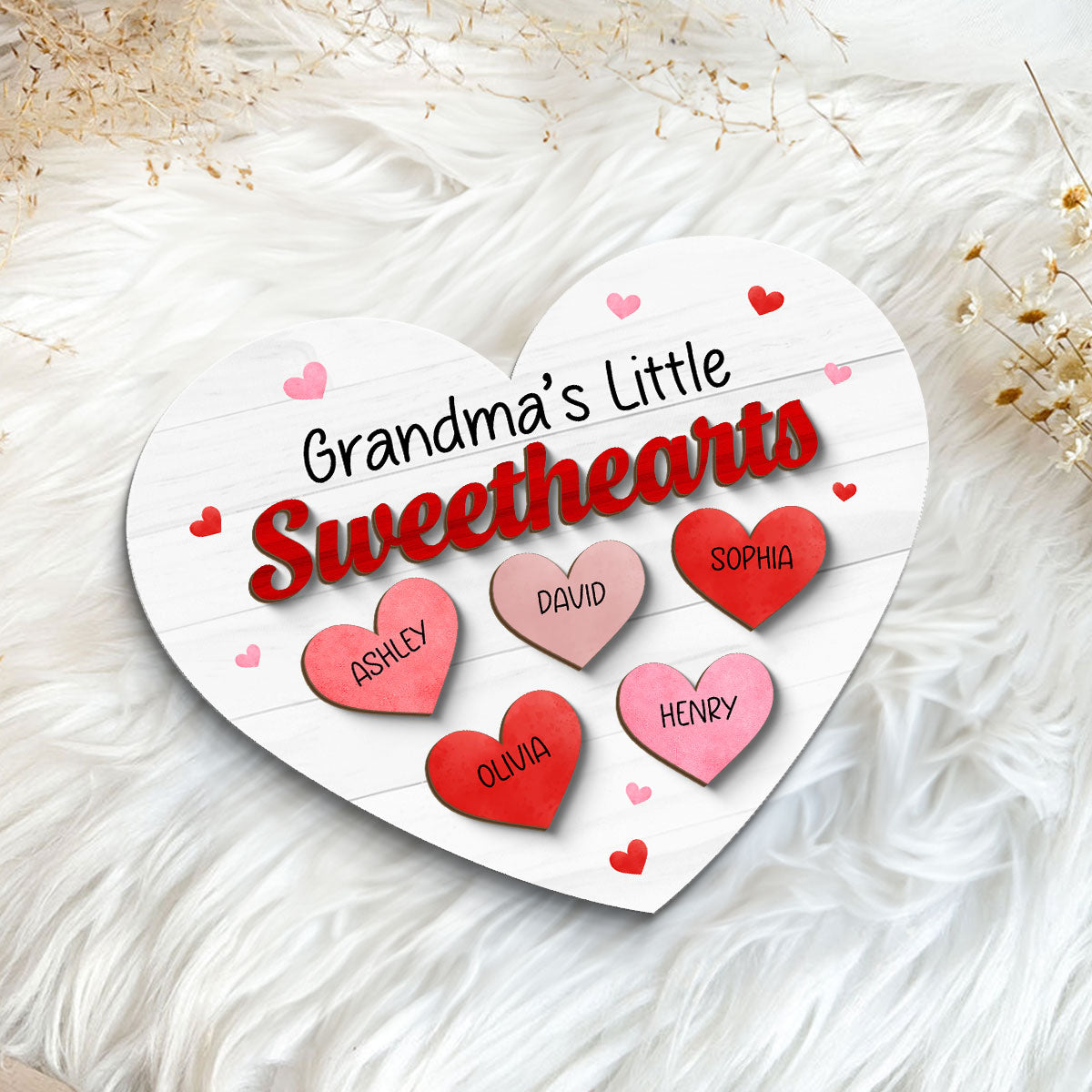 Grandma Mom Little Sweathearts Personalized 2-layer Wooden Plaque