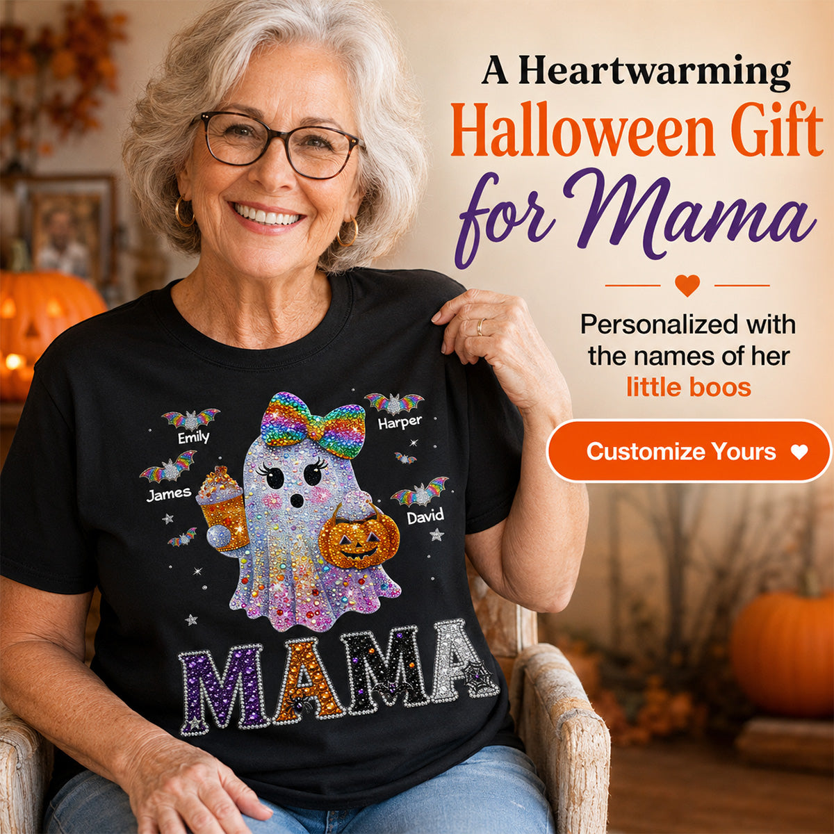 Boo Grandma Halloween Rhinestones Effect - Personalized Shirt - Halloween Gift For Grandma