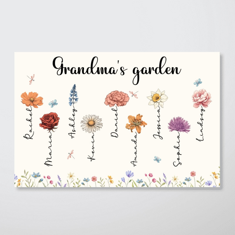 Vintage Grandma's Garden Birth Month Flowers Personalized Poster, Gift For Grandma, Mom