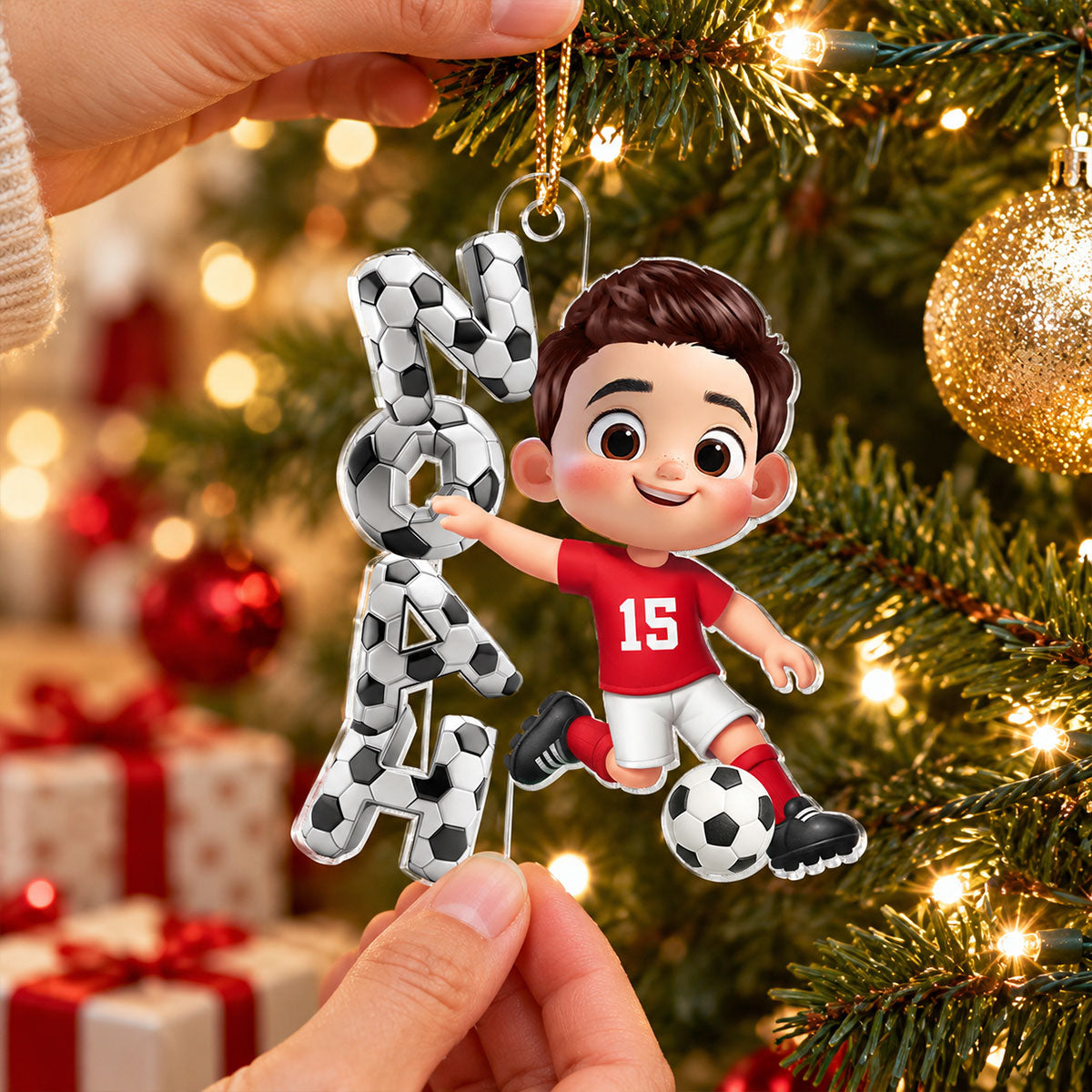 Kid Playing Soccer Custom Name - Personalized Acrylic Ornament - Christmas Gift For Kid, Son, Daughter, Grandson, Granddaughter, Soccer Lovers