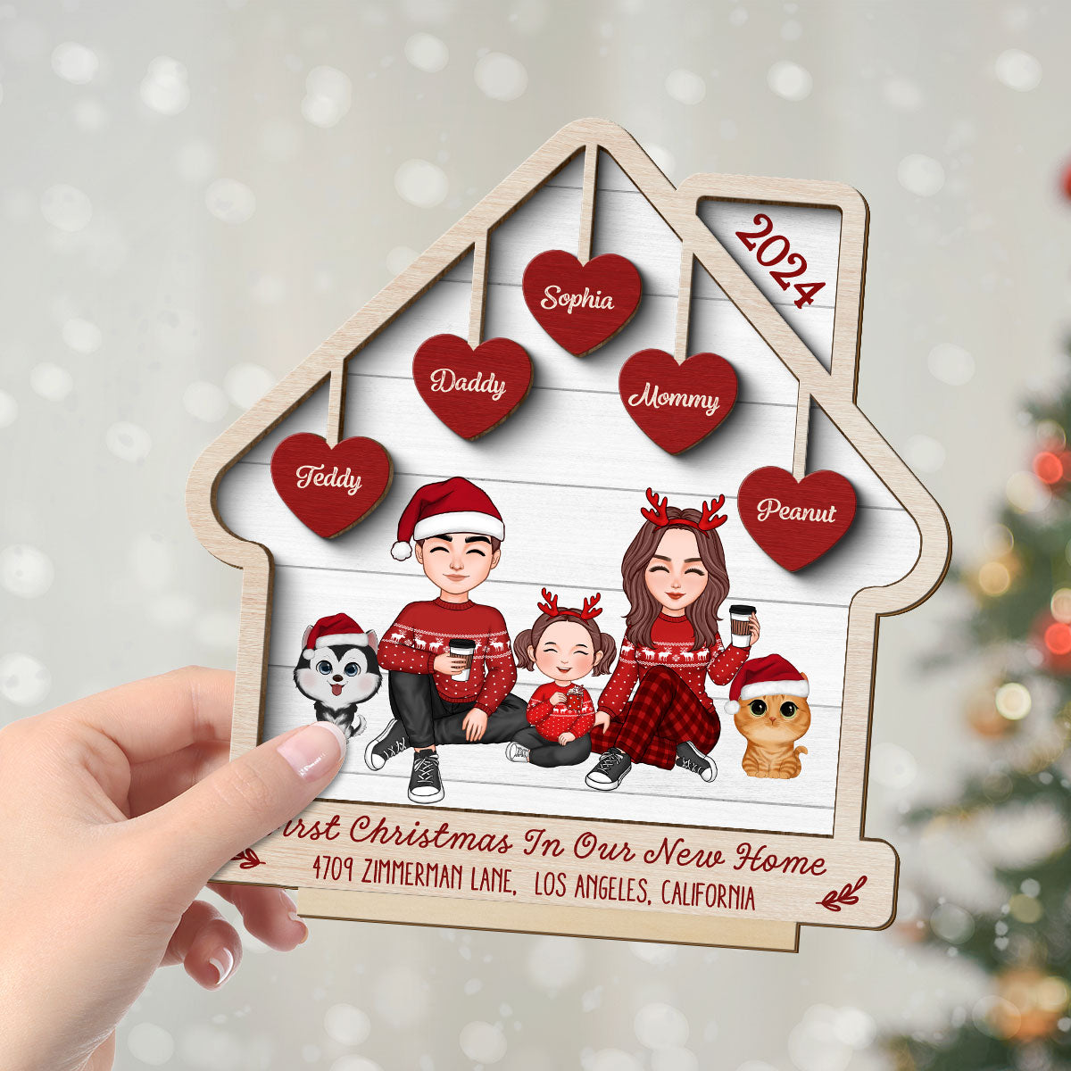 First Christmas In Our New Home Personalized 2 Layer Standing Wooden Plaque, Christmas Housewarming Gift