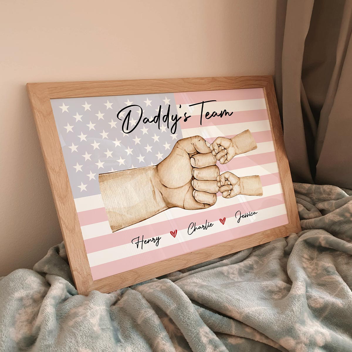 Nation Flag Daddy‘s Team Fist Bump Personalized Horizontal Poster, Father's Day Gift For Dad