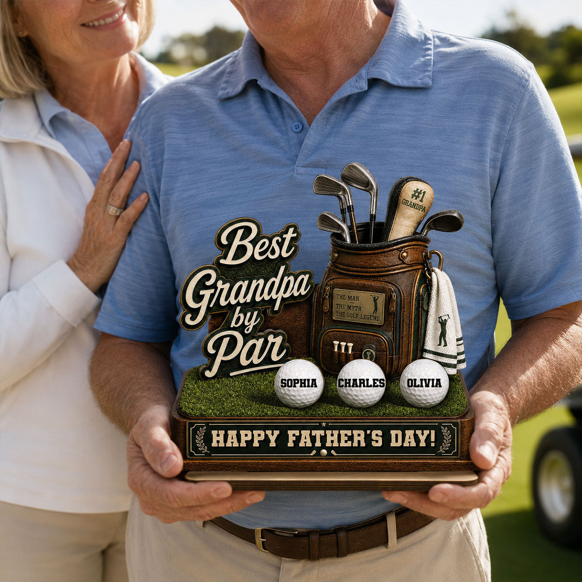 Best Grandpa By Par Custom Kid Name - Personalized 2-Layered Wooden Plaque - Father's Day Gift For Golf Grandpa, Dad, Husband