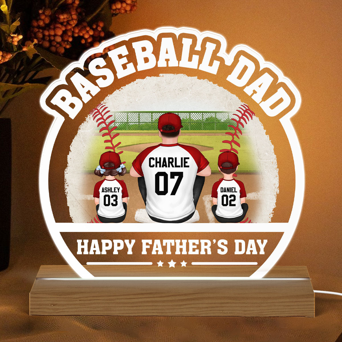 Baseball Dad Happy Father‘s Day Personalized Warm Acrylic Custom Shape LED Night Light