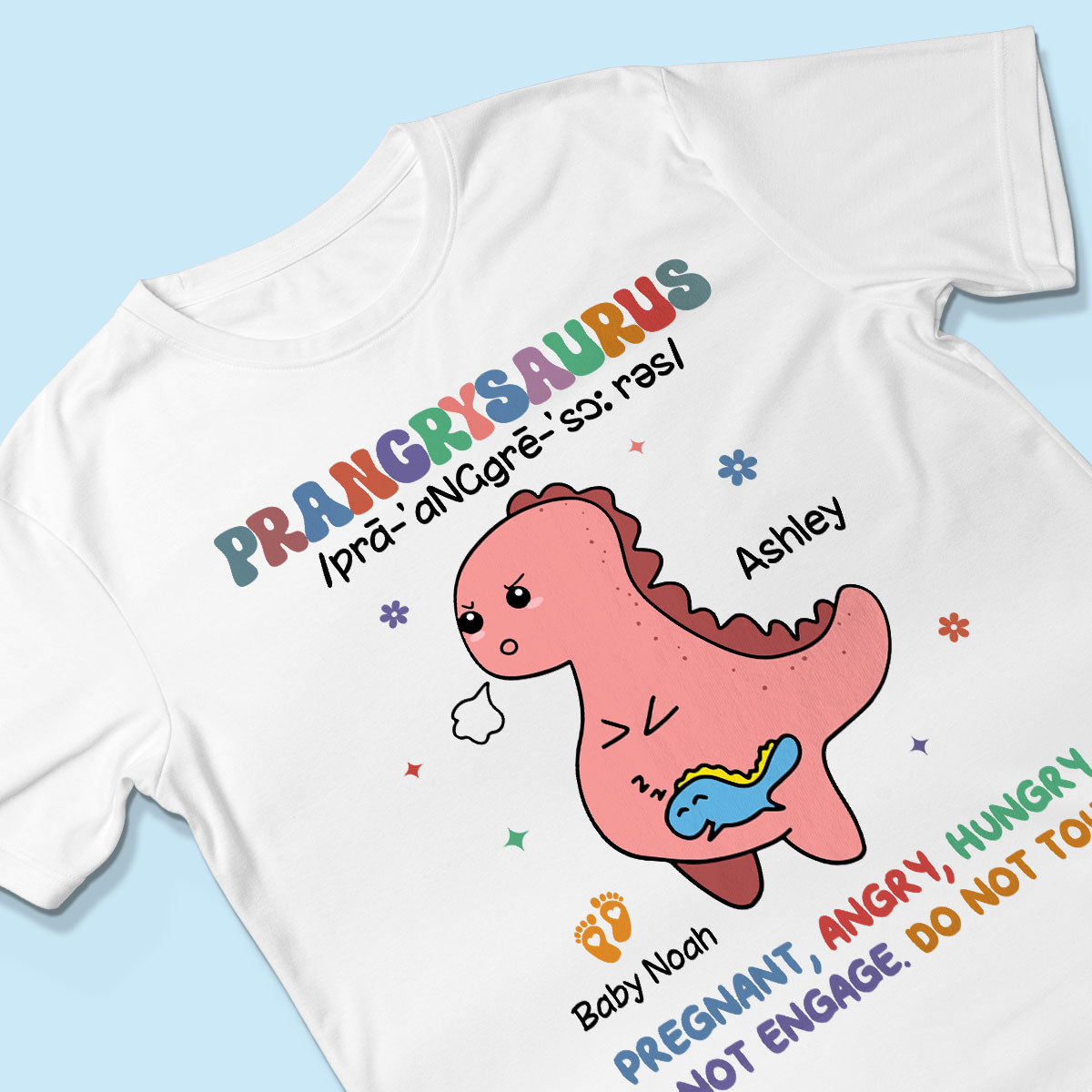 Prangrysaurus Retro Style Personalized Shirt, Custom Pregnancy Reveal Shirt, Gift For Expecting Moms