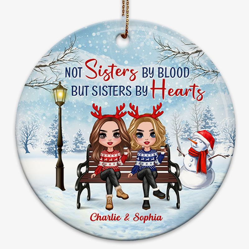 Doll Besties Sitting On Bench Christmas Personalized Circle Ornament