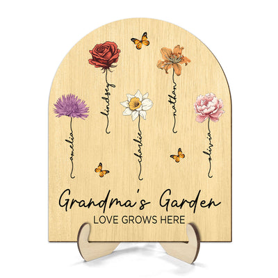 Grandma's Garden Beautiful Birth Month Flowers Dome Shaped Personalized Wooden Plaque