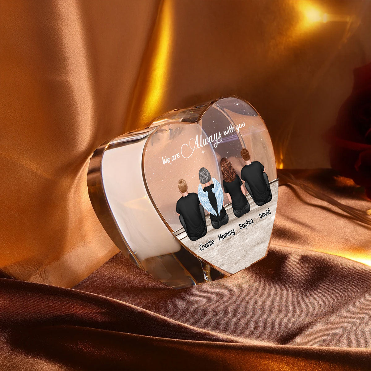 Always With You Sky Family Members, Memorial Personalized Premium Crystal Heart LED, Sympathy Gift, Free Delivery Included