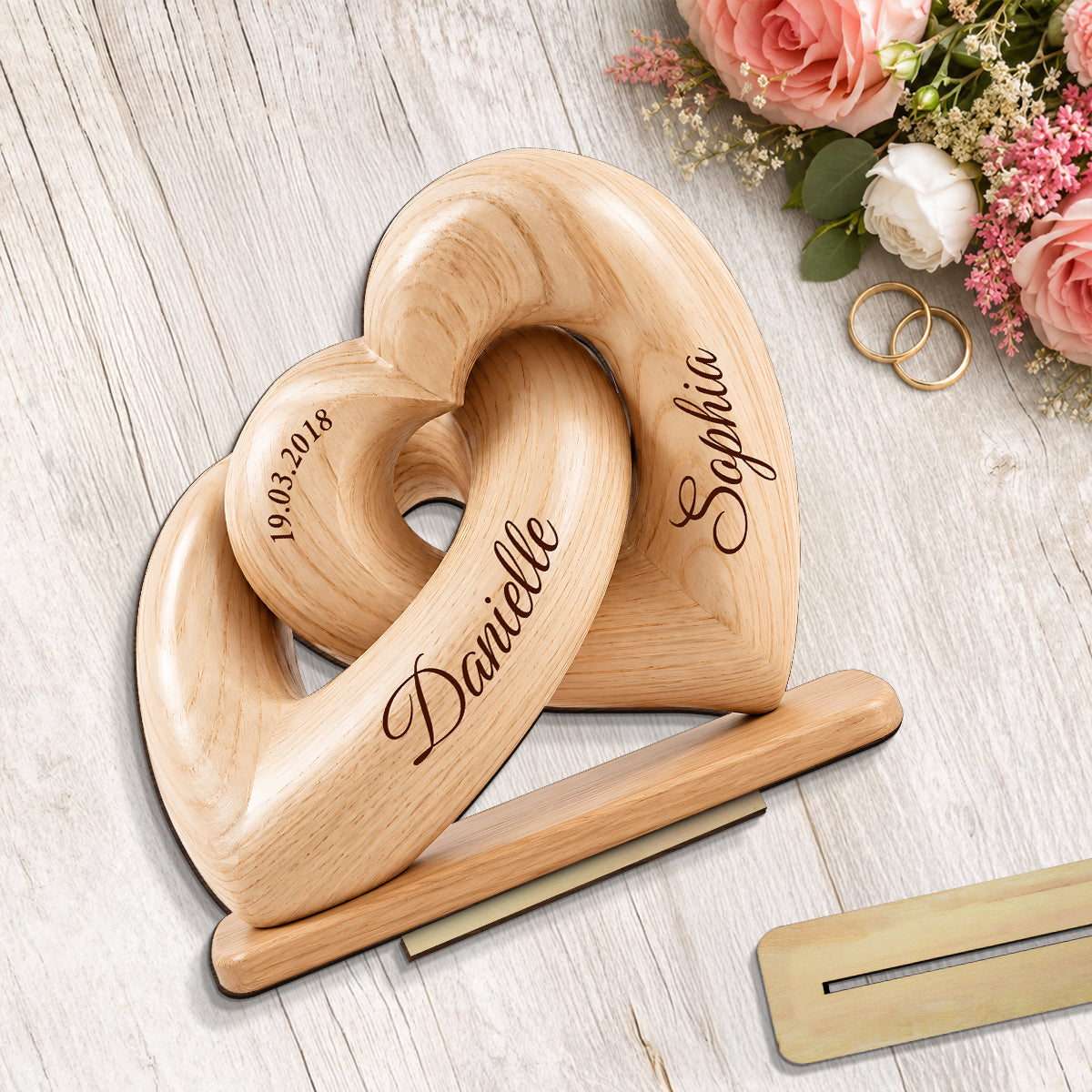 Interlocked Hearts Couple - Personalized 2-Layered Wooden Plaque - Gift for Him, for Her