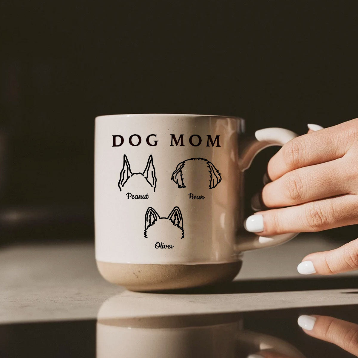 Dog Mom Dog Head Outline Personalized Pottery Mug, Gift for Dog Mom
