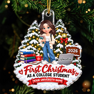 First Christmas As College Student - Personalized Acrylic Ornament - Christmas Gift For College Students, Freshmen, Son, Daughter