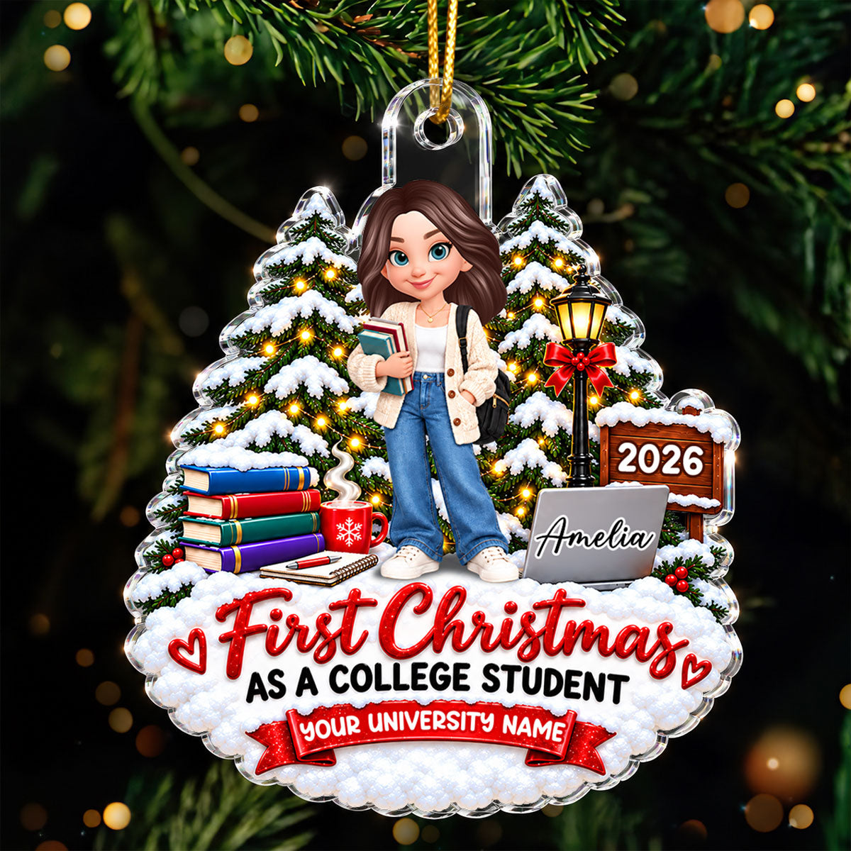 First Christmas As College Student - Personalized Acrylic Ornament - Christmas Gift For College Students, Freshmen, Son, Daughter