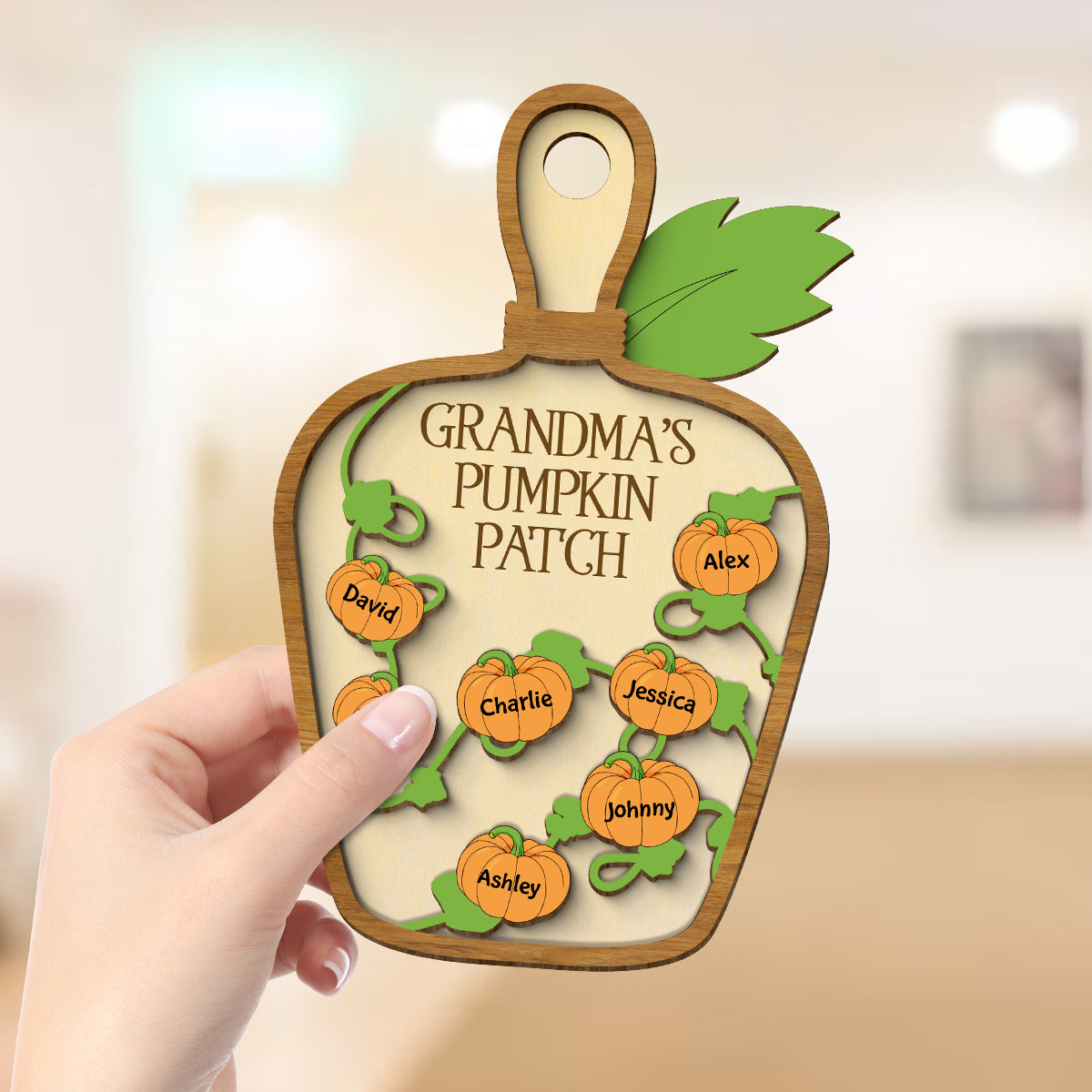 Grandma Pumpkin Patch Cutting Board Personalized 2-Layer Wooden Plaque, Fall Season Decor