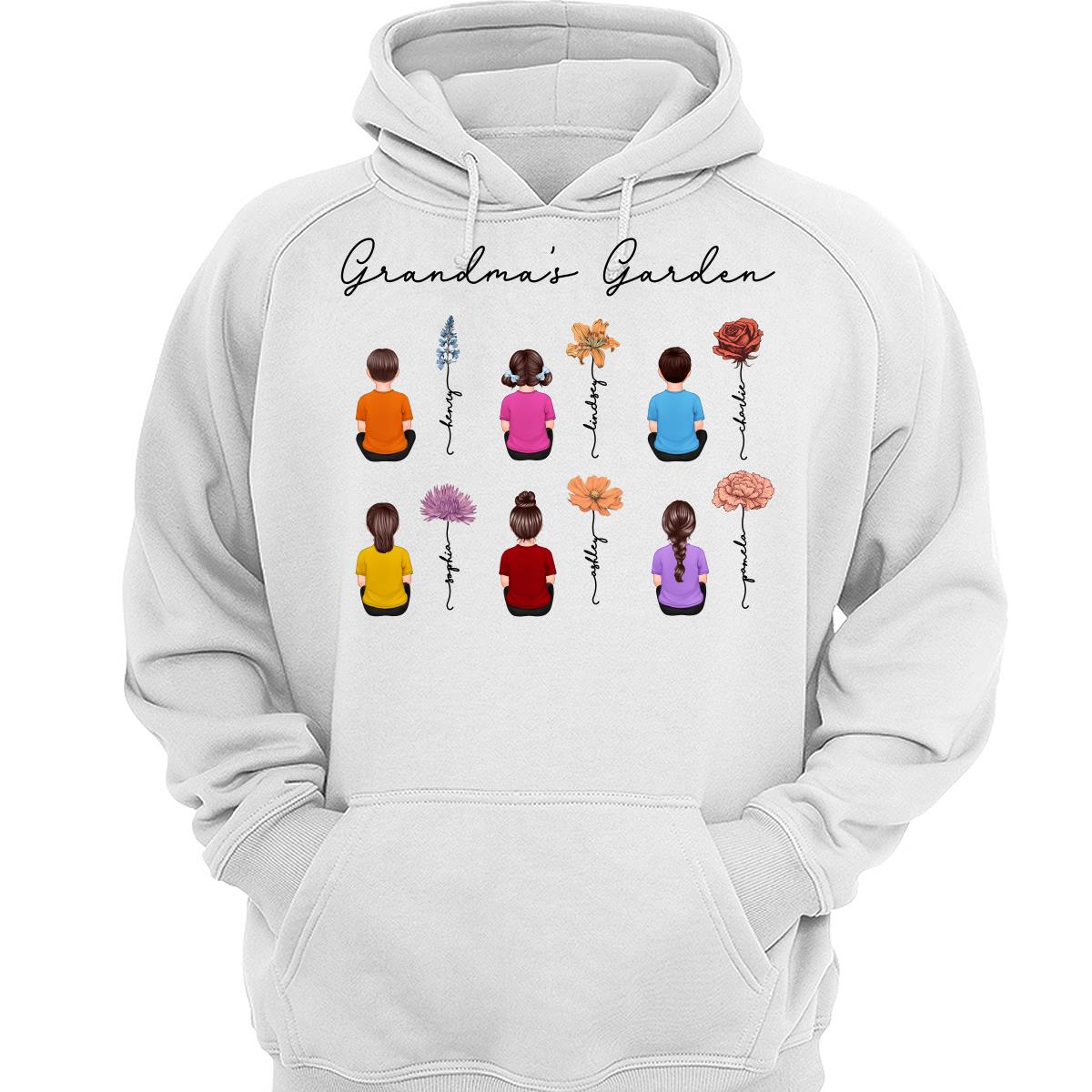 Grandkids Sitting Grandma Garden Vintage Birth Month Flowers Personalized Shirt